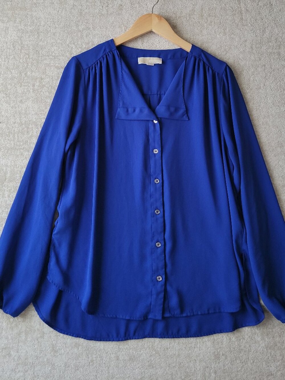 MICHAEL Michael Kors Royal Blue Button Down Blouse Top 14 Long Sleeve Georgette